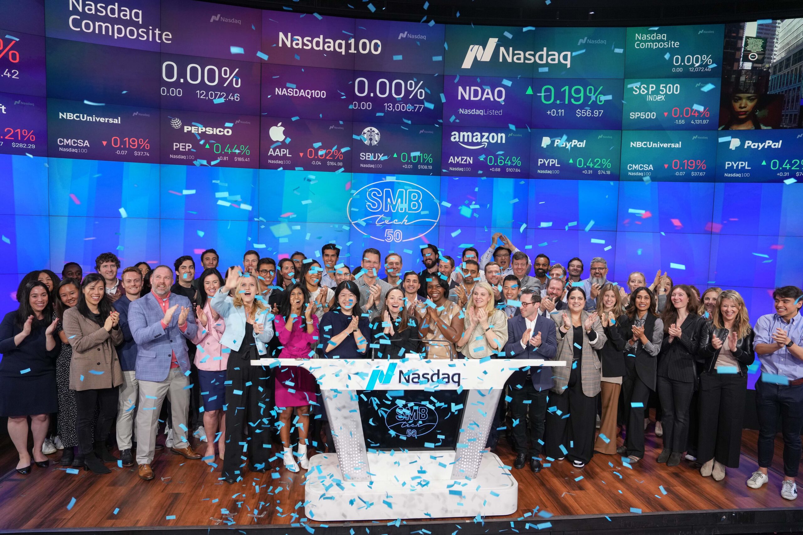 Celebrating the second annual SMBTech 50 with the Opening Bell at the Nasdaq MarketSite in NYC.
